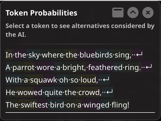 示例消息的令牌概率显示